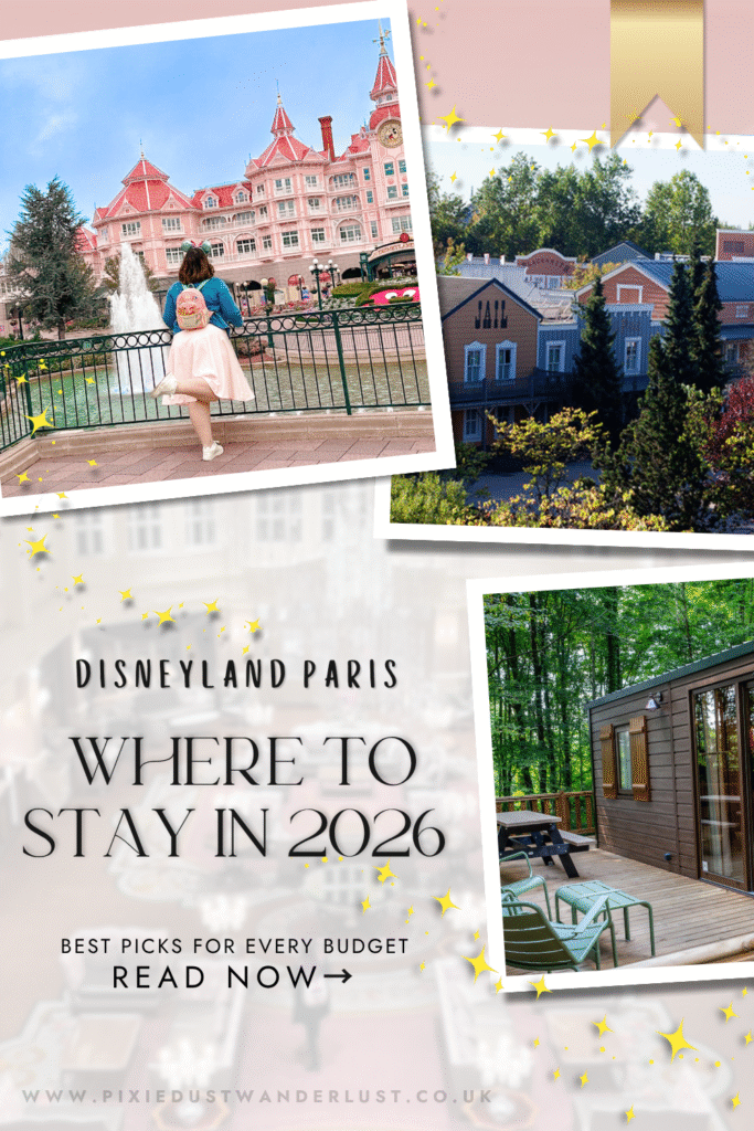 Pinterest pin image for Disneyland Paris Hotels Guide 2026 showing hotel collage and planning tips